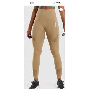 Gymshark Energy+ Seamless Leggings Tan High Waisted Eyelet Detail Womens Small